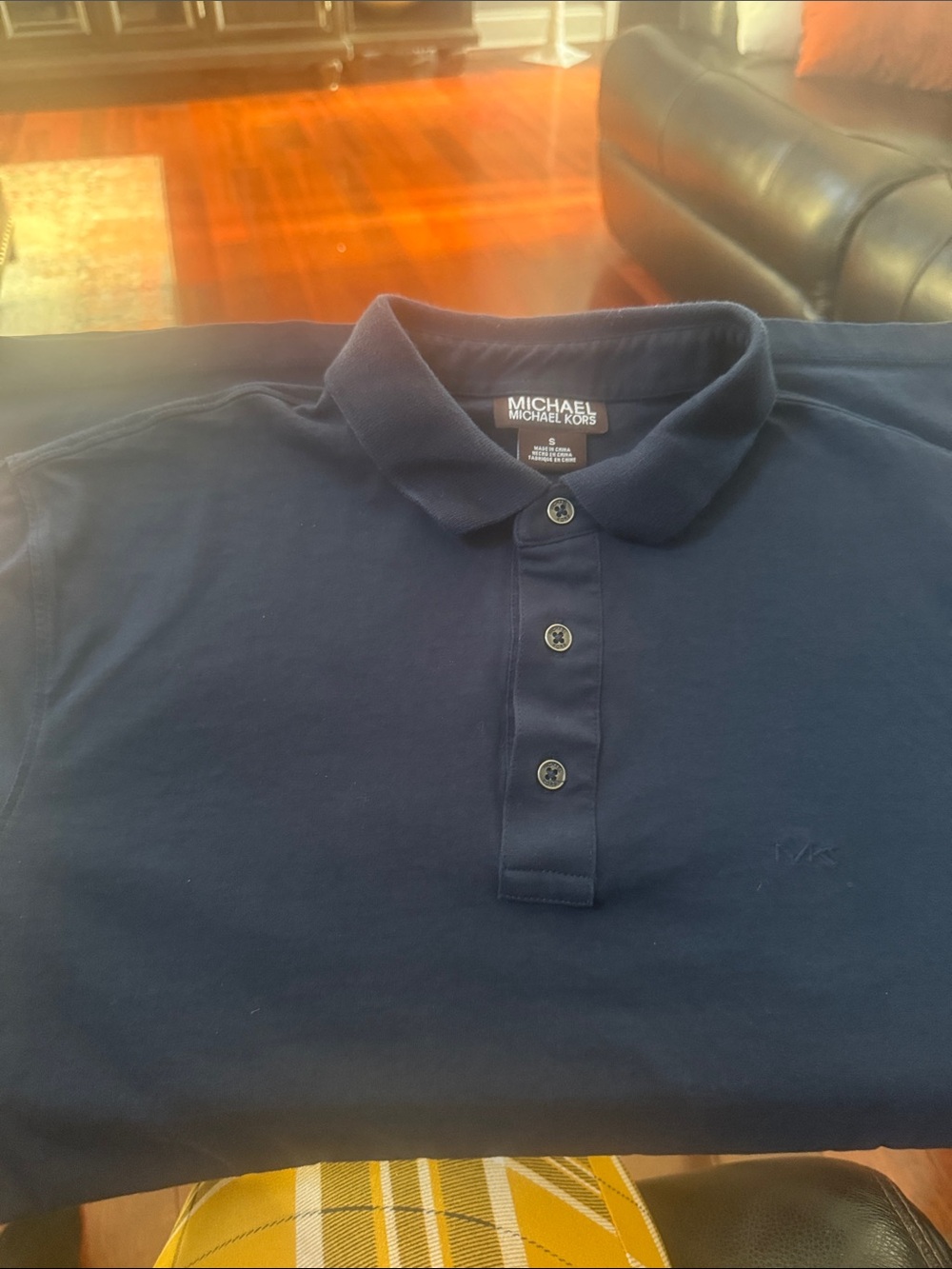 Michael Kors Men's Dark Blue Polo Shirt with Buttons